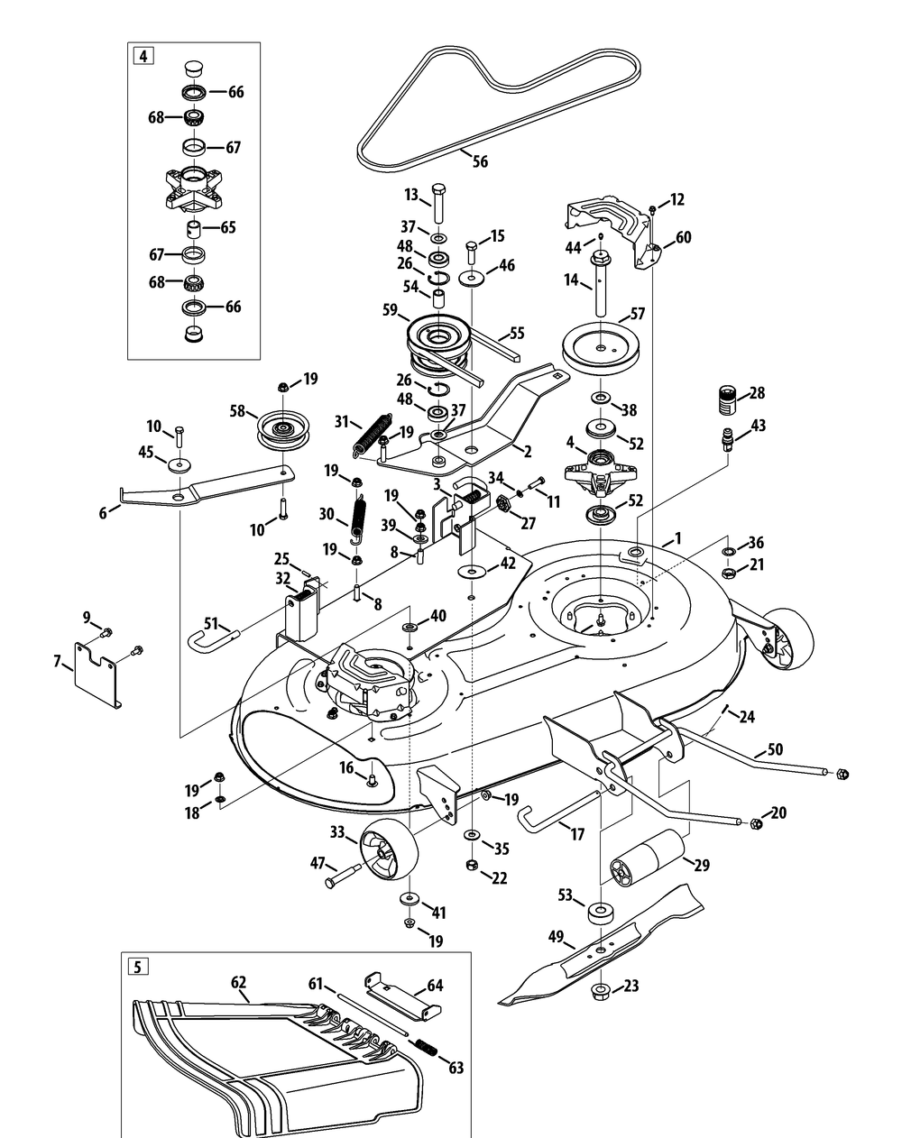 Mower Deck - 42-Inch Stamped Diagram and Parts List for 19A40012 (42Inch-100)(2011) Cub Cadet Lawn Tractor